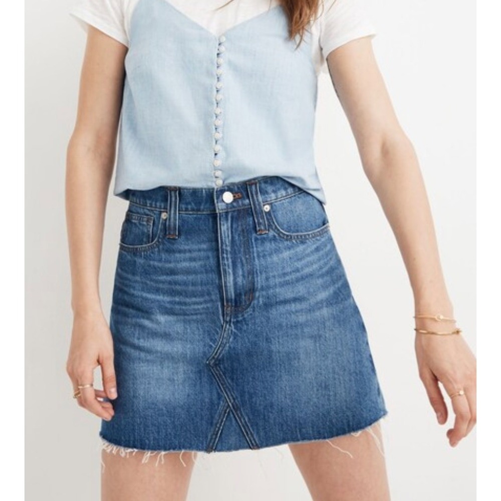 Madewell Denim Mini Skirt Women 27 Blue Raw Hem Frayed Jean Skirt
